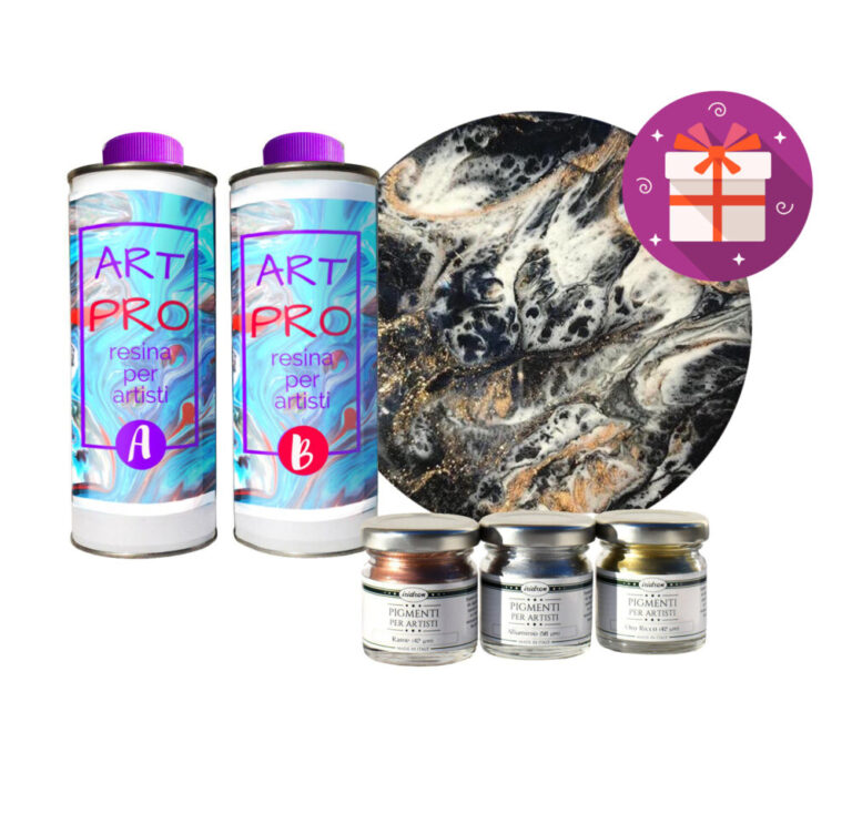 ART PRO TRANSPARANTE HARS VOOR KUNSTENAARS 1,6 KG + KIT 3 METALLIC PIGMENTEN + CANVAS ALS CADEAU – IDEAAL VOOR HARSKUNST EN VOOR KUNST - + ROND DOEK (D.20cm) ALS CADEAU