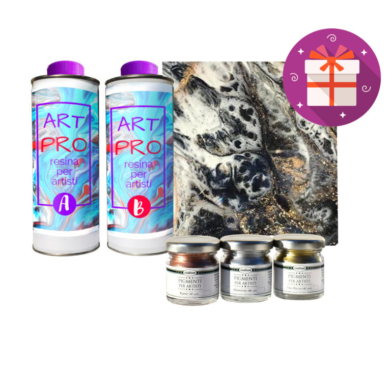 ART PRO TRANSPARANTE HARS VOOR KUNSTENAARS 1,6 KG + KIT 3 METALLIC PIGMENTEN + CANVAS ALS CADEAU – IDEAAL VOOR HARSKUNST EN VOOR KUNST - + RECHTHOEKIG CANVAS (20x20cm) ALS CADEAU