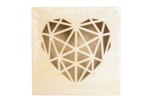 Houten doos met lasersnijwerk origami hartmotief, afmetingen 11,3 x 11,3 x 5 cmPlanken, lijsten