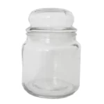 Glazen pot met deksel voor kaars.