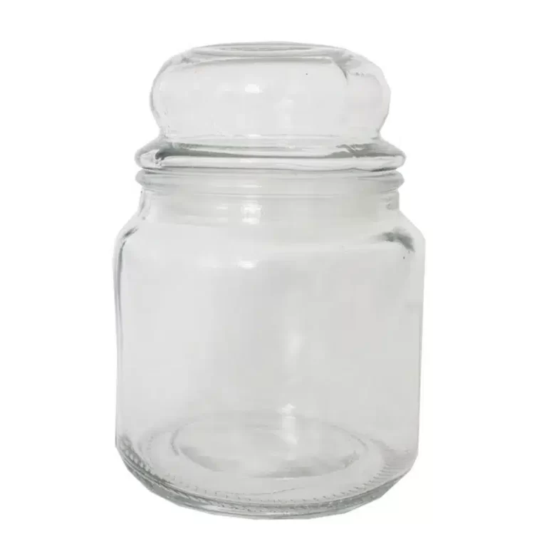 Glazen pot met deksel voor kaars.